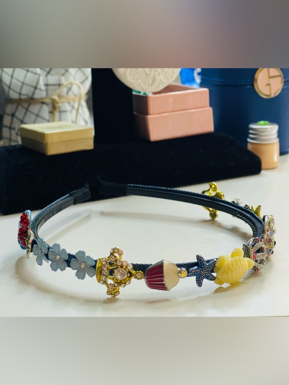 Decorative Blue Floral and Charm Headband - Women Accessories
